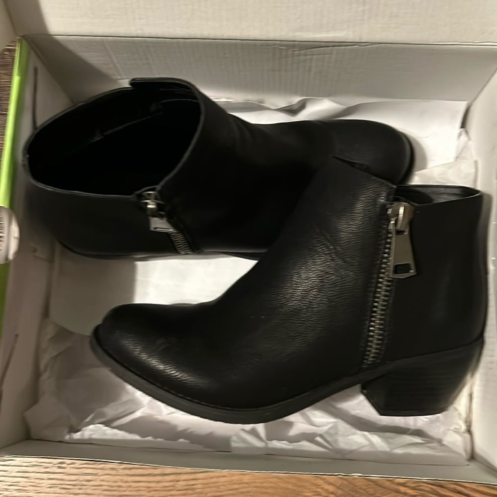 Black leather with a side zipper ankle boots